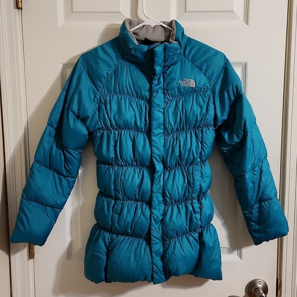 The North Face 550 Goose Down Puffer Jacket Full Zip Button Girls Sz L 14/16